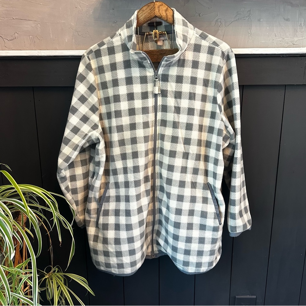 Buffalo Check Plus Size Full Zip Soft Fleece Jacket Gray & Cream Size‎  22/24 1X
